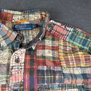 Polo Ralph Lauren Men's Size Large Patchwork Plaid Button Down Shirt Multicolor